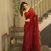 Perfect Red Color Georgette Heavy Sequins Embroidery Saree