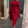 Perfect Red Faux Georgette Sequence Thread work Salwar Suit