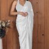 Perfect White Color Georgette Double Run Embroidery Saree