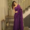 Perfect Wine Color Georgette Heavy Sequins Embroidery Saree