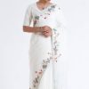 Perfectly White Color Creamy Linen Digital Flower Printed Saree