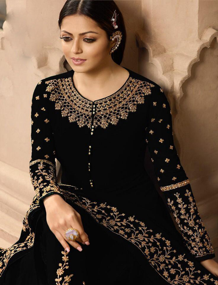 Pretty Black Color Georgette With Cording Work Sharara Suit - Image 2