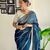 Pretty Blue Color Soft Organza Zari With Sequence Saree