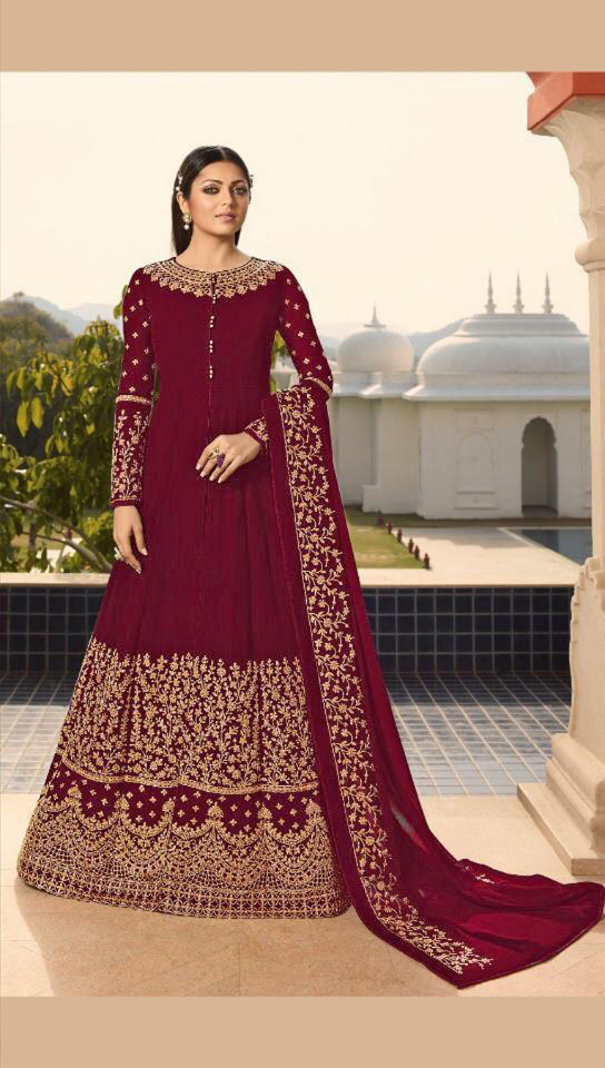 Pretty Maroon Color Georgette With Cording Work Sharara Suit