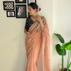Pretty Peach Color Soft Organza Zari With Sequence Saree