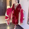 Pretty Red Color Heavy Pure Viscose Velvet Embroidery Sharara