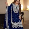 Pretty Royal Blue Georgette Embroidery Sequence Salwar Suit