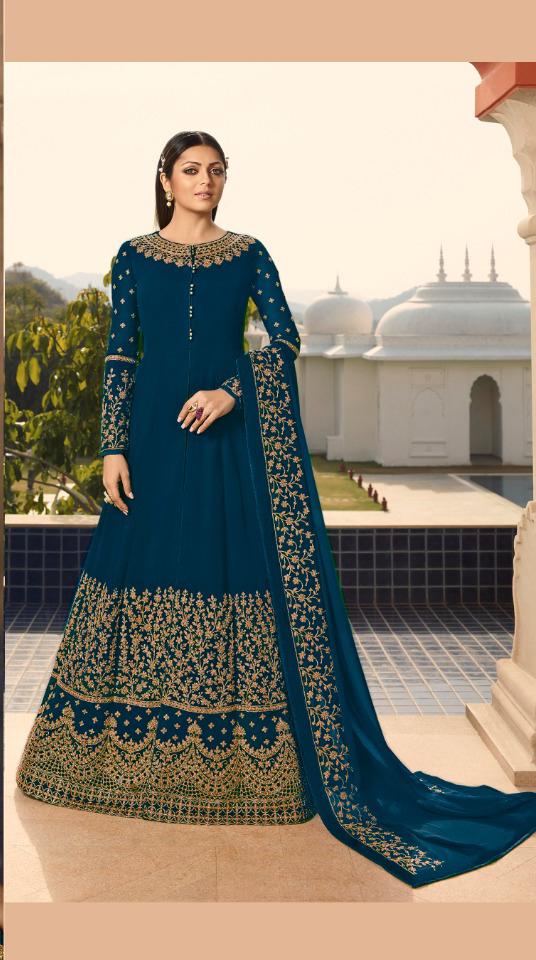 Pretty Royal Blue Color Georgette With Cording Work Sharara Suit