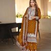 Pretty Rust Orange Georgette Embroidery Sequence Salwar Suit