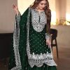 Pretty Stone Green Georgette Embroidery Sequence Salwar Suit