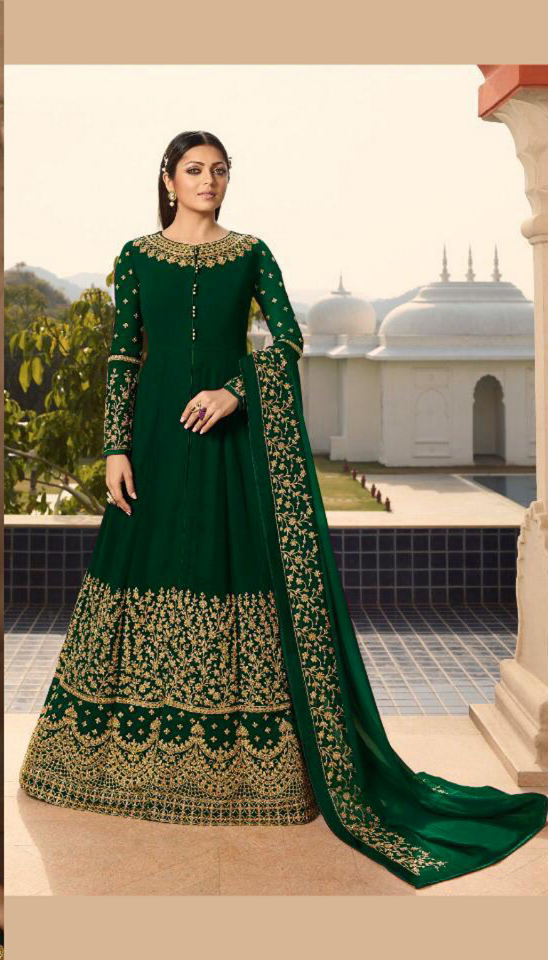 Pretty Stone Green Color Georgette Cording Work Sharara Suit