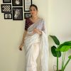 Pretty White Color Soft Organza Zari With Sequence Saree