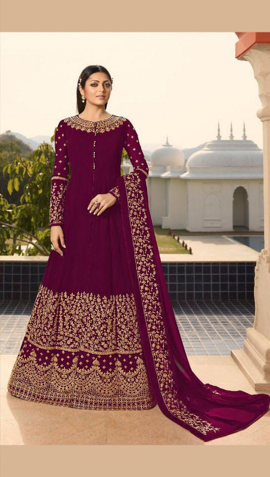 Pretty Wine Color Georgette With Cording Work Sharara Suit