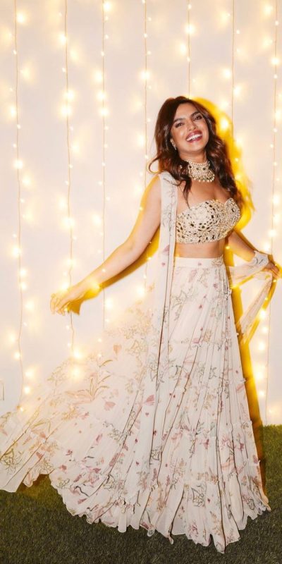 Priyanka Chopra White Georgette Digital Printed Lehenga Choli
