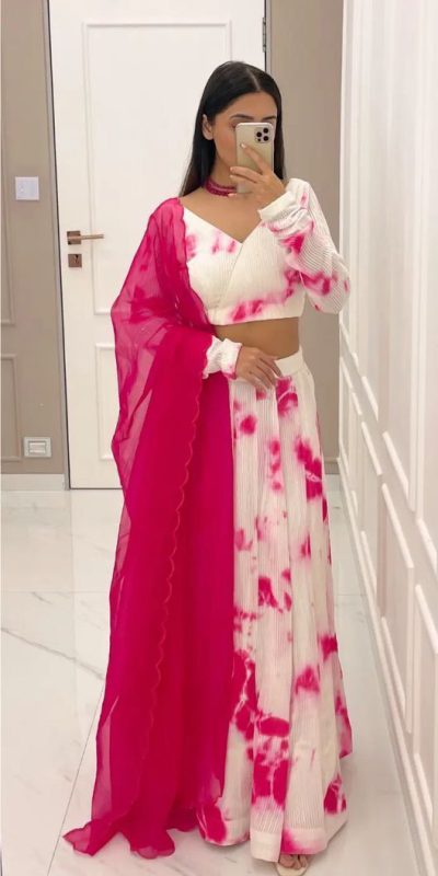 Pure Off White Georgette Print Embroidery Sequins Lehenga Choli