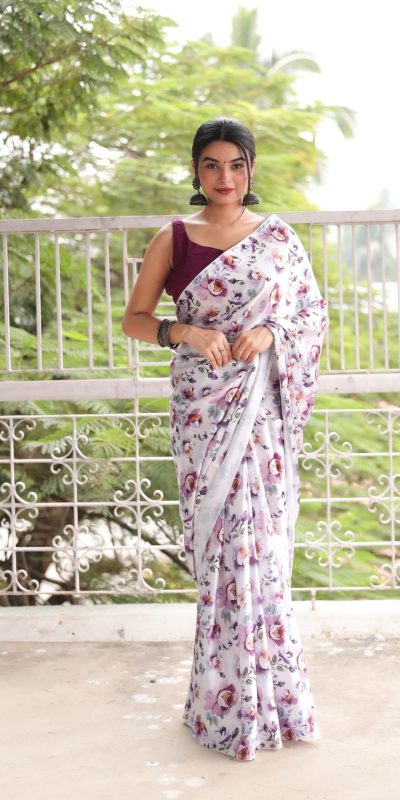 Radiant White Color Heavy Devsena Soft Silk Digital Printed Saree