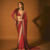 Resplendent Red Color Faux Georgette Sequence Work Saree