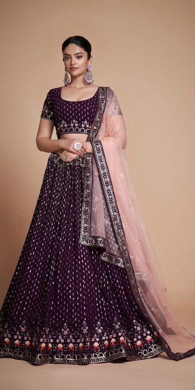 Sightly Coffee Color Georgette Embroidery Sequins Lehenga Choli