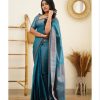 Slightly Blue Color Soft Lichi Silk Cloth Rich Pallu All Over Saree