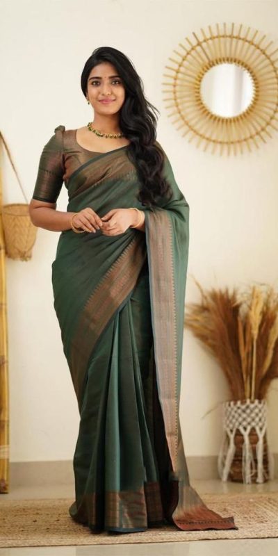 Slightly Green Color Soft Lichi Silk Cloth Rich Pallu All Over Saree
