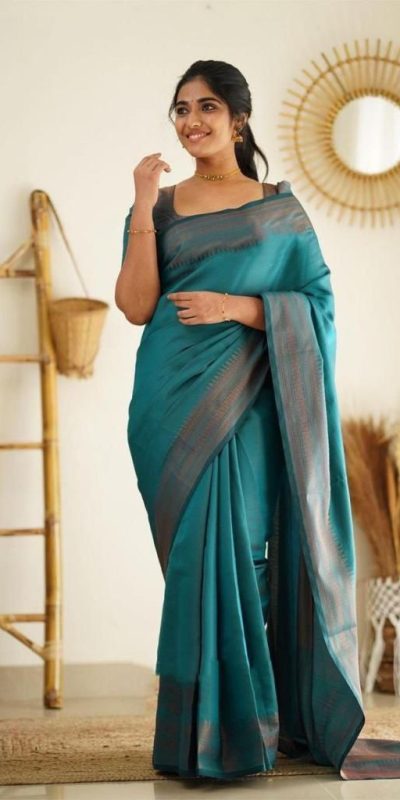Slightly Peacock Blue Soft Lichi Silk Rich Pallu All Over Saree