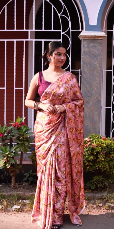 Softly Pink Color Heavy Devsena Soft Silk Digital Printed Saree