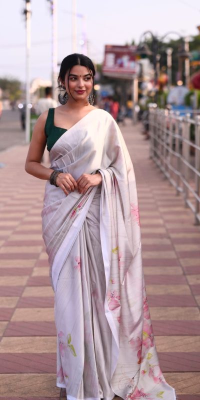 Softly White Color Heavy Devsena Soft Silk Digital Printed Saree