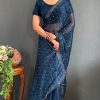 Special Blue Color Pure Satara Heavy Siloski Dimond Work Saree