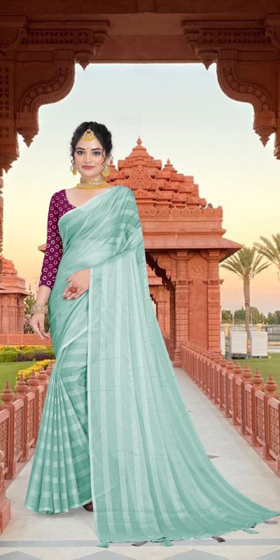 Special Blue Georgette Chiffon Multiple Zari Pata Design Saree