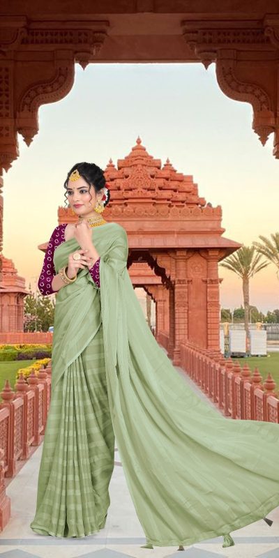 Special Green Georgette Chiffon Multiple Zari Pata Design Saree
