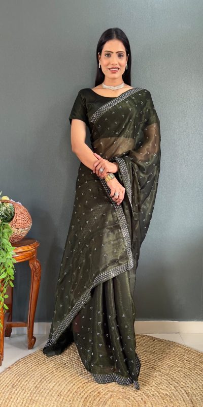 Special Grey Color Pure Satara Heavy Siloski Dimond Work Saree