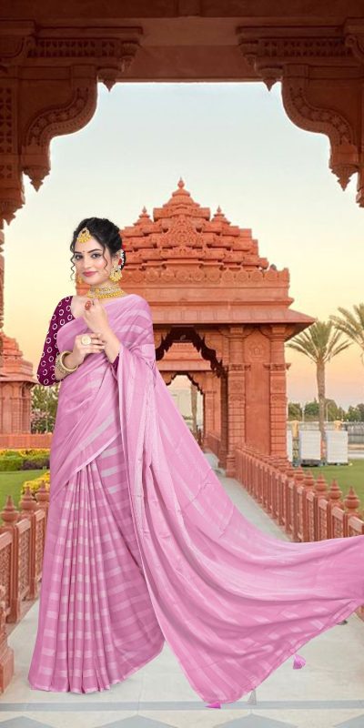 Special Pink Georgette Chiffon Multiple Zari Pata Design Saree