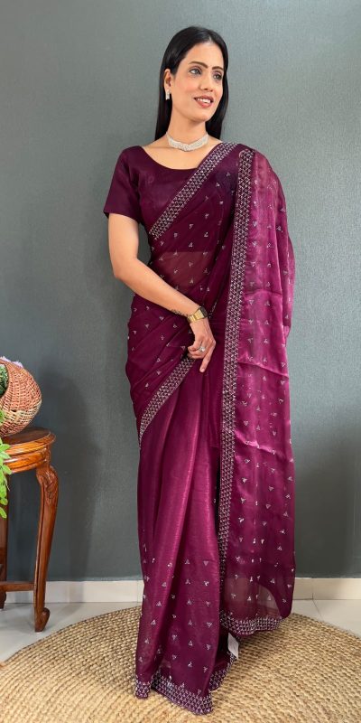 Special Purple Color Pure Satara Heavy Siloski Dimond Saree