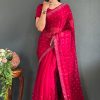 Special Red Color Pure Satara Heavy Siloski Dimond Work Saree
