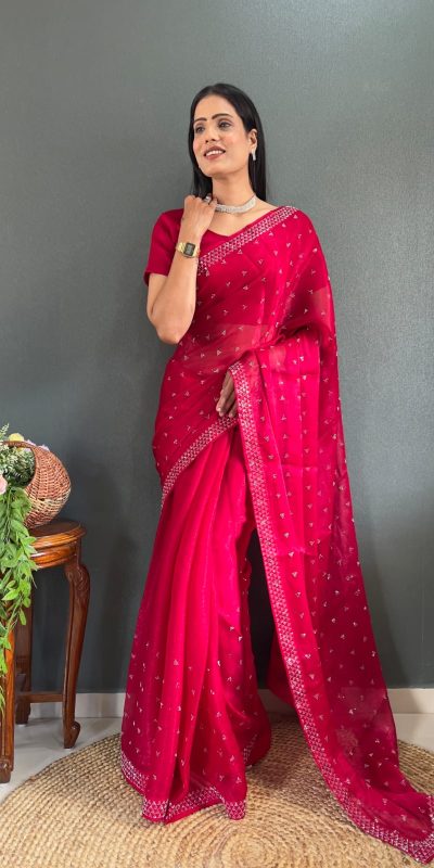 Special Red Color Pure Satara Heavy Siloski Dimond Work Saree