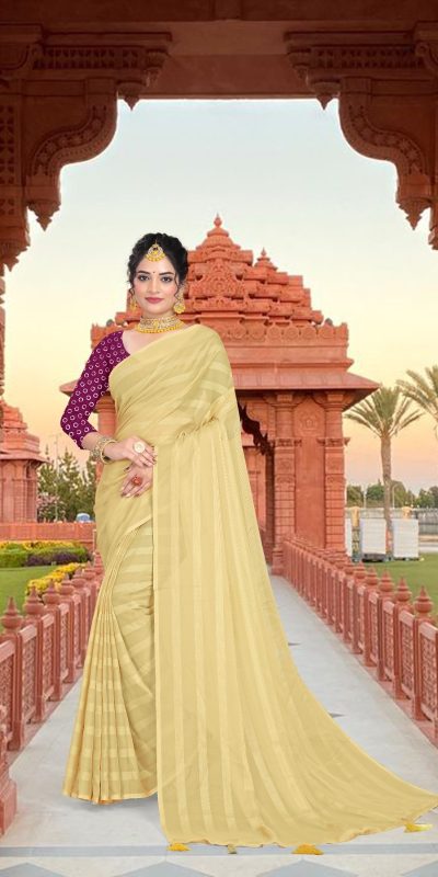 Special Yellow Georgette Chiffon Multiple Zari Pata Design Saree