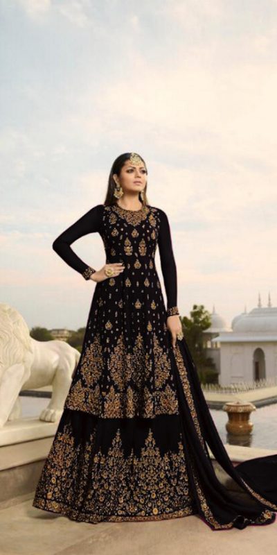 Stylish Black Color Georgette With Embroidery Work Sharara Suit