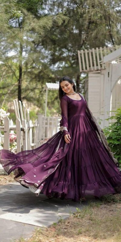 Stylish Purple Color Garget With Full Sleeves Fancy lace Gown