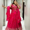 Stylish Red Color Chinon Embroidery Thread Work Lehenga Choli