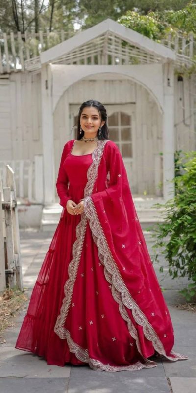 Stylish Red Color Garget With Full Sleeves Fancy lace Gown
