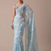 Sublime Blue Color Georgette Digital Prints Embroidery Saree