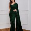 Sublime Bottle Green Georgette Embroidery Malty Thread Saree