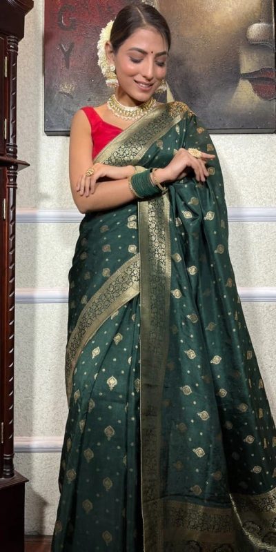 Sublime Green Banarasi Soft Silk Extra Ordinary Design Saree