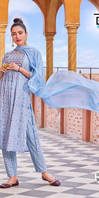 Sublime Light Blue Color Heavy Rayon Embroidery Printed Kurti