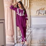 Sublime Purple Color Rayon With Beautiful Embroidery Work Kurti