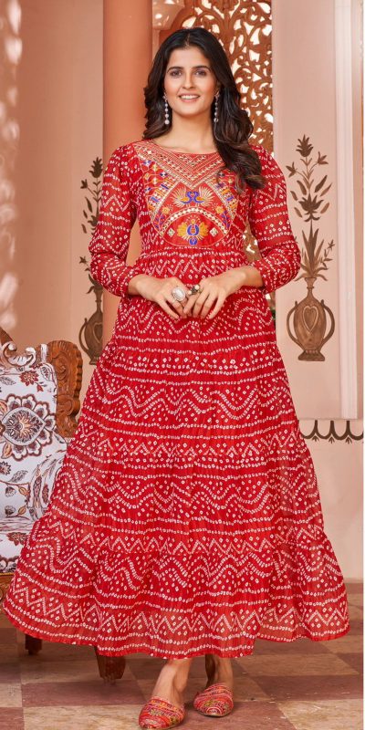 Sublime Red Color Heavy Georgette Printed Embroidery Gown