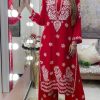 Sublime Red Color Rayon Chain-Stitch Sequence Salwar Suit