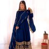 Sublime Blue Color Faux Georgette Silk Embroidery Salwar Suit