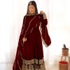 Sublime Wine Color Faux Georgette Silk Embroidery Salwar Suit
