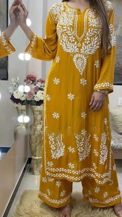 Sublime Yellow Color Rayon Chain-Stitch Sequence Salwar Suit